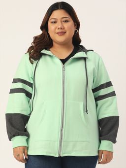 theRebelinme - Plus Size Womens Sea Green & Charcoal Color Block Hooded Jacket