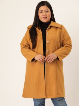 theRebelinme - Plus Size Womens Mustard Solid Color Longline Overcoat