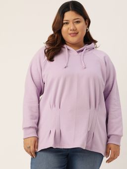 theRebelinme - Plus Size Womens Lilac Solid Color Pleated Hooded Sweatshirt