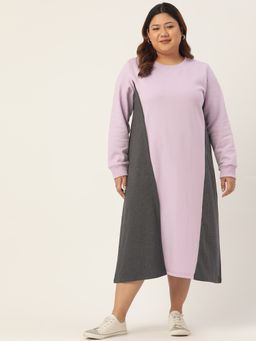theRebelinme - Plus Size Womens Lilac & Charcoal Color Block Winter Dress