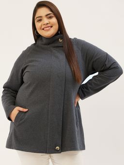 theRebelinme - Plus Size Womens Charcoal Solid Color Longline Tailored Winter Jacket