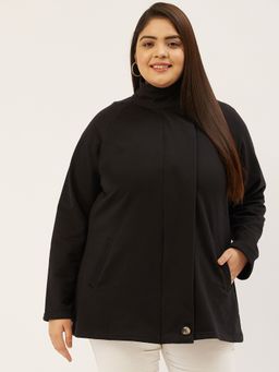 theRebelinme - Plus Size Womens Black Solid Color Longline Tailored Winter Jacket