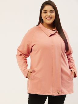 theRebelinme - Plus Size Womens Pink Solid Color Longline Tailored Winter Jacket