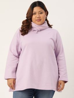 theRebelinme - Plus Size Womens Lilac Solid Color Cowl Neck Winter Sweatshirt