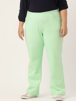 theRebelinme - Plus Size Womens Sea Green Solid Color Elasticated Trouser