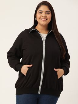 theRebelinme - Plus Size Womens Black Solid Color Longline Sporty Winter Jacket