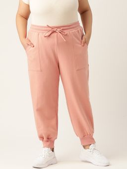theRebelinme - Plus Size Womens Pink Solid Color Tapered Winter Jogger