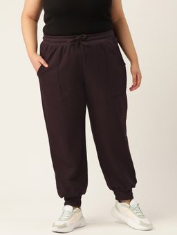 theRebelinme - Plus Size Womens Plum Solid Color Tapered Winter Jogger