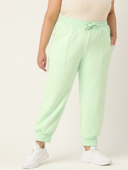 theRebelinme - Plus Size Womens Sea Green Solid Color Tapered Winter Jogger