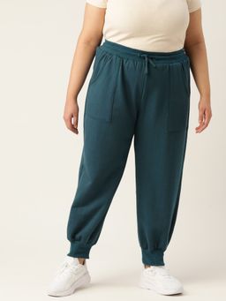 theRebelinme - Plus Size Womens Teal Solid Color Tapered Winter Jogger