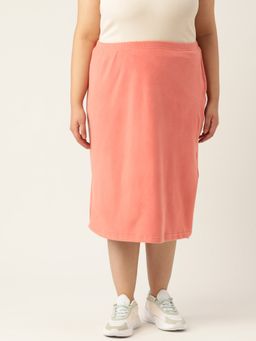 theRebelinme - Plus Size Womens Peach Solid Color Straight Skirt