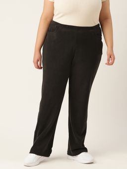 theRebelinme - Plus Size Womens Black Solid Color High-Rise Winter Trouser