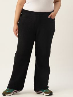 theRebelinme - Plus Size Womens Black Solid Color Fur Winter Trouser