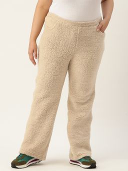theRebelinme - Plus Size Womens Beige Solid Color Fur Winter Trouser