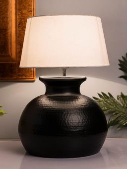 Homesake - Black Hammered Pitcher Table Lamp White Drum