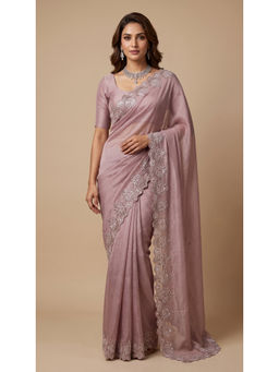Dress & Dazzle - Mavue Pink Embellished Saree with Unstitched Blouse