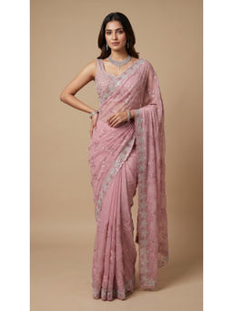 Dress & Dazzle - Blush Pink Embellished Saree with Unstitched Blouse