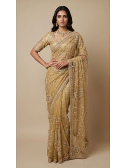 Dress & Dazzle - Gold Net Embellished Saree with Unstitched Blouse