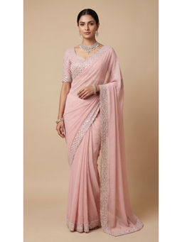 Dress & Dazzle - Baby Pink Embellished Saree with Unstitched Blouse
