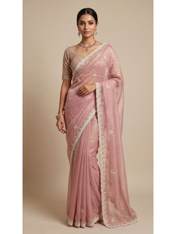 Dress & Dazzle - Light Pink Embellished Saree with Unstitched Blouse