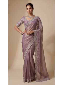 Dress & Dazzle - Deep Mauve Embellished Saree with Unstitched Blouse