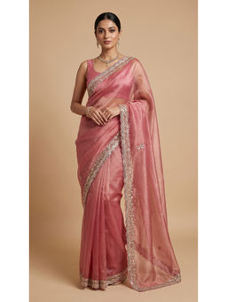 Dress & Dazzle - Rose Pink Embellished Saree with Unstitched Blouse