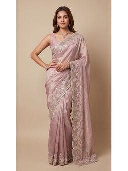 Dress & Dazzle - Purple Embellished Saree with Unstitched Blouse