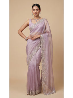 Dress & Dazzle - Icey Purple Embellished Saree with Unstitched Blouse
