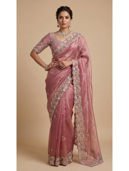 Dress & Dazzle - Blush Pink Embellished Saree with Unstitched Blouse