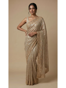 Dress & Dazzle - Gold Shimmer Embellished Saree with Unstitched Blouse