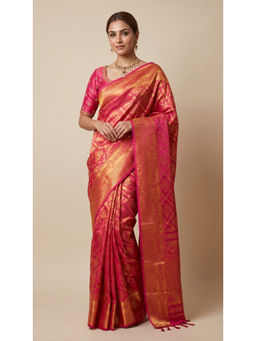 Dress & Dazzle - Deep Pink Banarasi Saree with Unstitched Blouse