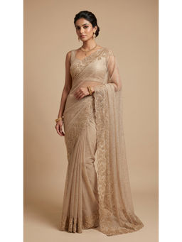 Dress & Dazzle - Gold Shimmer Embellished Saree with Unstitched Blouse