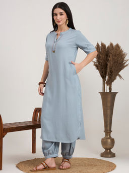 PINKSKY - Women's Grey Embroidered Neck Kurta with Salwar