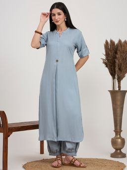 PINKSKY - Women's Grey Embroidered Neck Kurta with Salwar