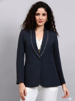 Powersutra - Women Dark Grey Shawl Collar Tailored Blazer