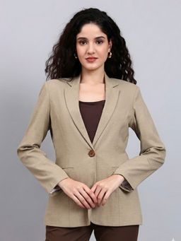 Powersutra - Women Beige Single Breasted Stretch Blazer