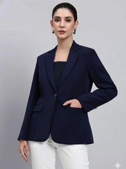 Powersutra - Women Tailored Navy Blue single breasted Blazer