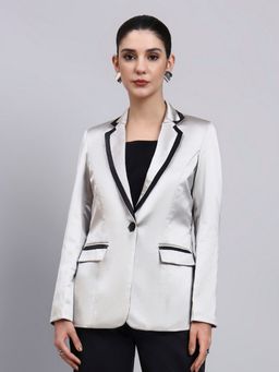 Powersutra - Silver Satin Blazer with Black Trim Detailing