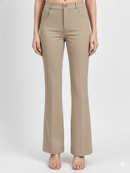 Powersutra - Stretch Beige High-Rise Bell Bottom Trouser