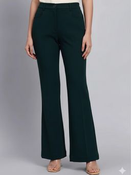 Powersutra - Women Tailored Bottle Green Wide Trouser