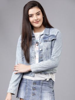 TOKYO TALKIES - Women Blue Solid Denim Jacket