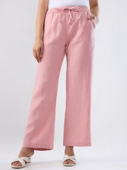 Spykar - Spyker Pink Solid Wide Leg Mid Rise Trouser