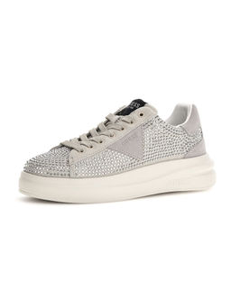 Guess - Women Elbina Embellished Leather Lace Up Low Top White Sneakers