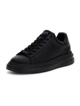 Guess - Men Elba Solid Leather Lace Up Low Top Black Sneakers