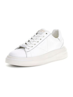 Guess - Men Elba Solid Leather Lace Up Low Top White Sneakers