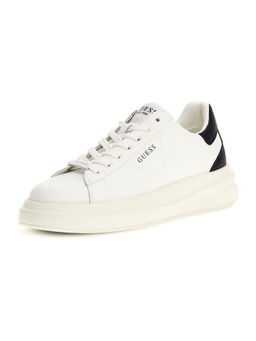 Guess - Men Elba Solid Leather Lace Up Low Top White Sneakers