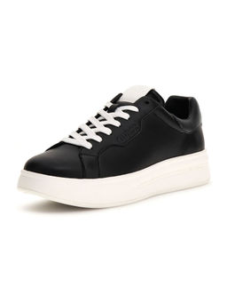Guess - Men Winno Solid Leather Lace Up Low Top Black Sneakers