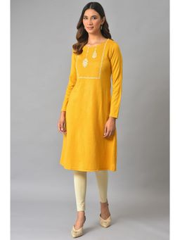 W - Yellow Solid Winter Kurta