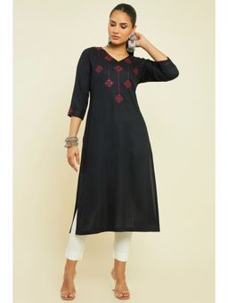 Soch - Women Black Rayon Printed Kurta
