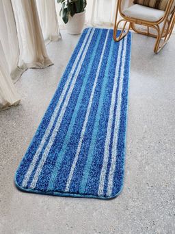 Saral Home - Microfiber Striped Anti-Skid Runner-Blue-50X180 Cm